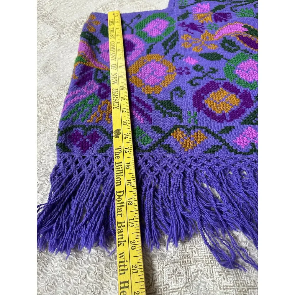 Mexican Mañanita embroidered poncho purple bird floral primitive folk fringed